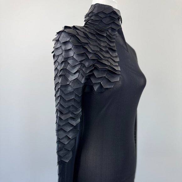 Gracia Sheer Black Top with Faux Leather Scales - Picture 4 of 10